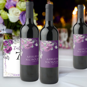 Rótulo De Garrafa De Cerveja Casamento Botânico Moderno Floral Roxo