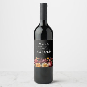 Rótulo De Garrafa De Cerveja Casamento Botânico Moody Black Floral