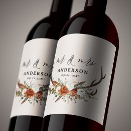 Rótulo De Garrafa De Cerveja Casamento botânico russo de Stag mr e mrs script n