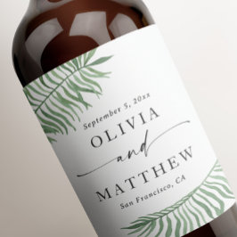 Rótulo De Garrafa De Cerveja Casamento botânico tropical aquático. Folhas de pa