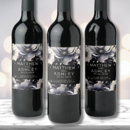 Rótulo De Garrafa De Cerveja Casamento Branco Floral Negro Moderno Elegante