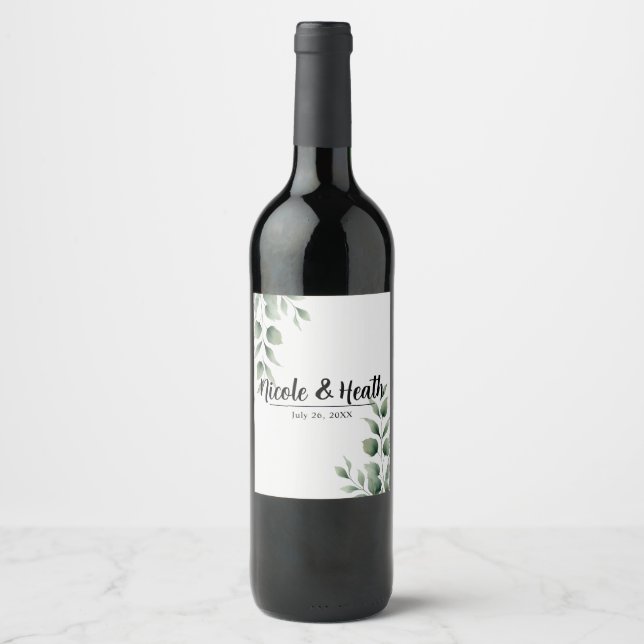 Rótulo De Garrafa De Cerveja Casamento Branco Moderno com Folhas de Vegetação M (Frente)
