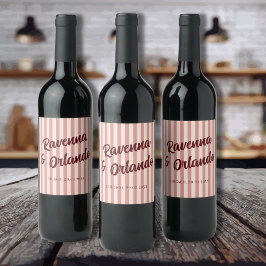 Rótulo De Garrafa De Cerveja Casamento Burgundy Retro Blush Listras Rosa