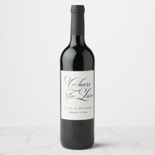 Rótulo De Garrafa De Cerveja Casamento Caligrafia Azul Naval Marfim Clássico