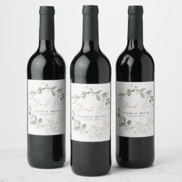 Rótulo De Garrafa De Cerveja Casamento Caligrafia Dourada Eucalipto Rústico