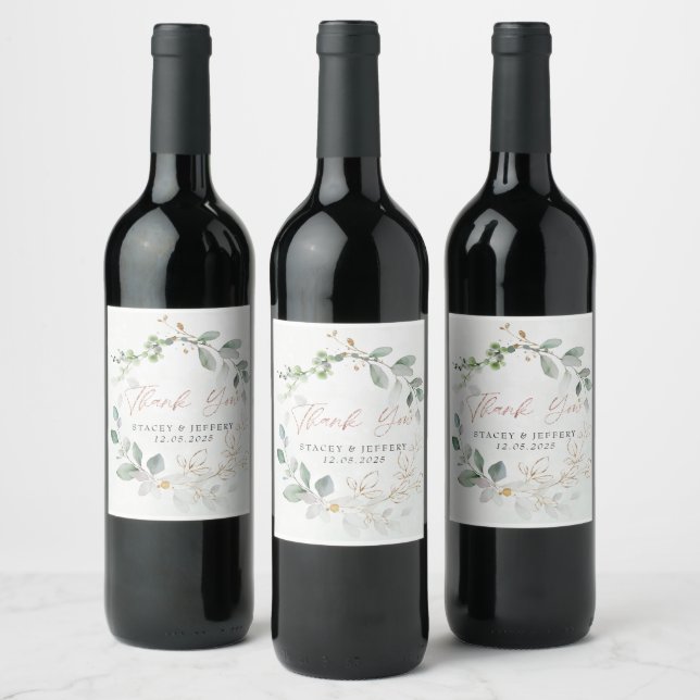 Rótulo De Garrafa De Cerveja Casamento Caligrafia Dourada Eucalipto Rústico (Garrafas)