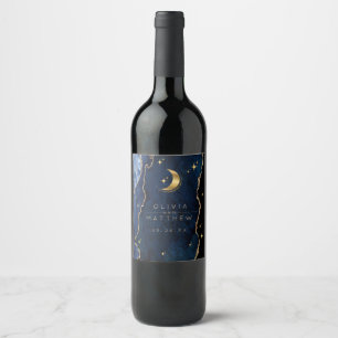 Rótulo De Garrafa De Cerveja Casamento Celestial Azul e Dourado Casamento 