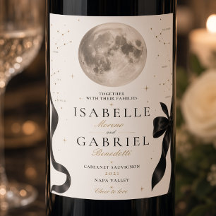 Rótulo De Garrafa De Cerveja Casamento Celestial com Laço Preto ao Luar