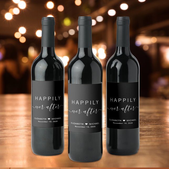 Rótulo De Garrafa De Cerveja Casamento Chic Felizes para Sempre Preto (Criador carregado)