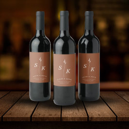 Rótulo De Garrafa De Cerveja Casamento Chic Simples Folha de Folha Monograma