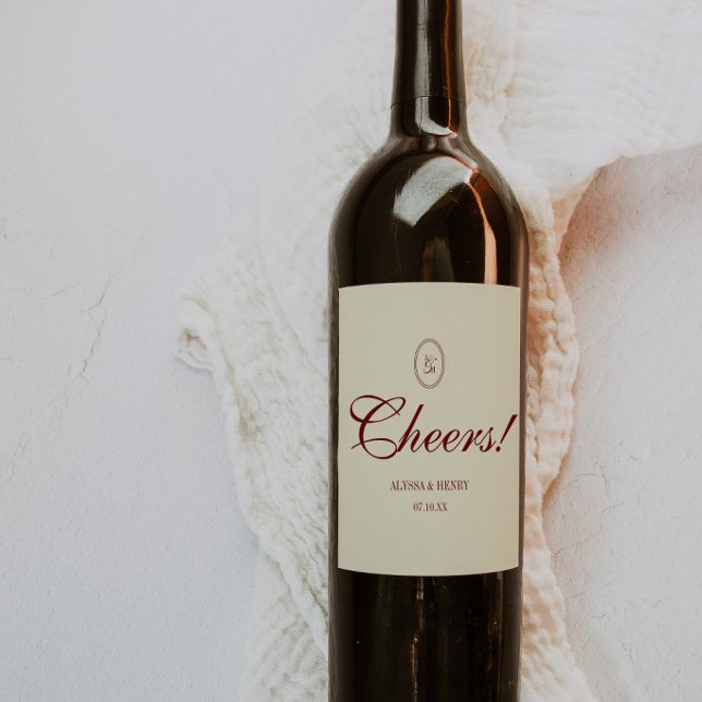 Rótulo De Garrafa De Cerveja Casamento Clássico Marfim e Vinho Vermelho com Let (Criador carregado)