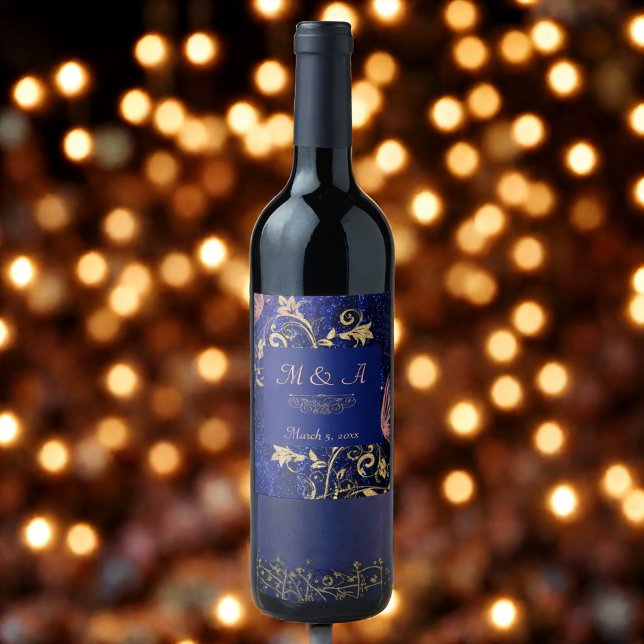 Rótulo De Garrafa De Cerveja Casamento com Borboleta Dourada Real Azul (Criador carregado)