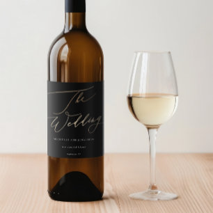 Rótulo De Garrafa De Cerveja Casamento com Caligrafia Dourada Amarela