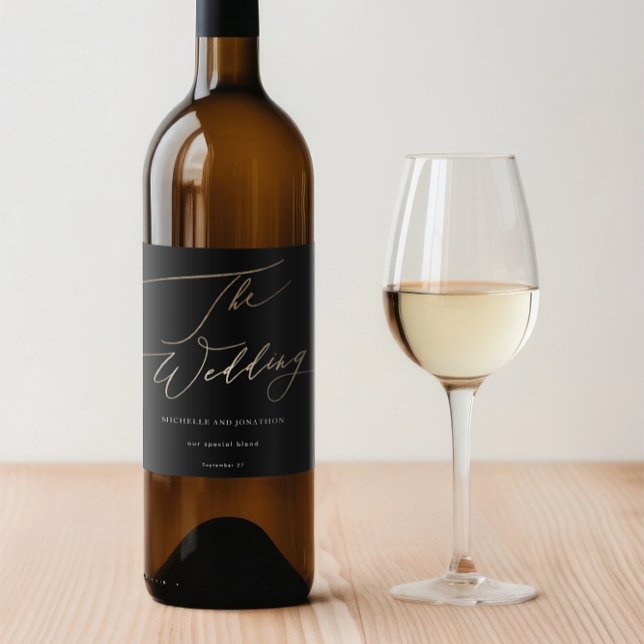 Rótulo De Garrafa De Cerveja Casamento com Caligrafia Dourada Amarela (Criador carregado)