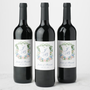 Rótulo De Garrafa De Cerveja Casamento com Crista Floral Azul Empoeirada
