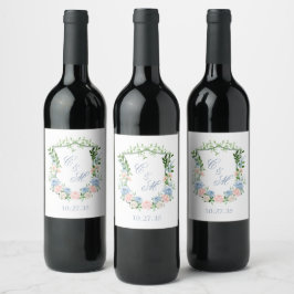 Rótulo De Garrafa De Cerveja Casamento com Crista Floral Azul Empoeirado