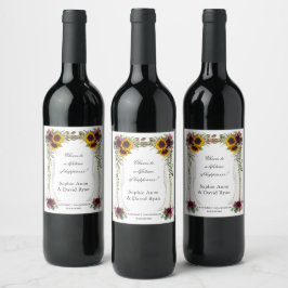 Rótulo De Garrafa De Cerveja Casamento com Dósel de Girassóis Florais Borgonha