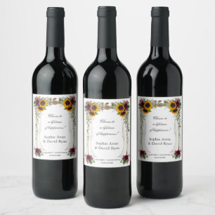 Rótulo De Garrafa De Cerveja Casamento com Dósel de Girassóis Florais Borgonha
