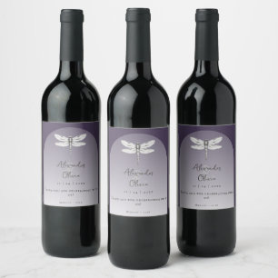 Rótulo De Garrafa De Cerveja Casamento com Dragonfly Roxo Escuro