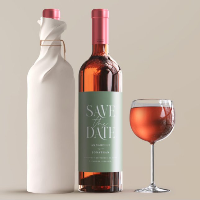 Rótulo De Garrafa De Cerveja Casamento com escrita minimal elegante verde sage  (Criador carregado)