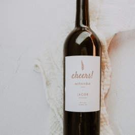 Rótulo De Garrafa De Cerveja Casamento com Folha de Mão Branca e Beige Moderna