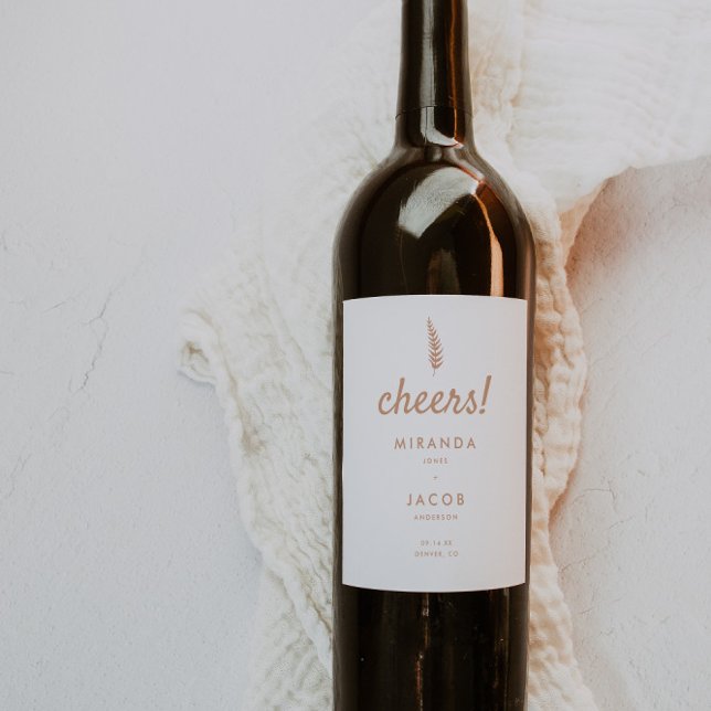 Rótulo De Garrafa De Cerveja Casamento com Folha de Mão Branca e Beige Moderna (Criador carregado)