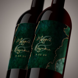 Rótulo De Garrafa De Cerveja Casamento com Grafia Dourada e Ágata Verde Esmeral