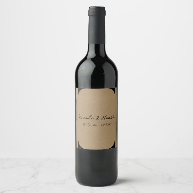 Rótulo De Garrafa De Cerveja Casamento com Linhas Modernas Mínimas Kraft Preto (Frente)