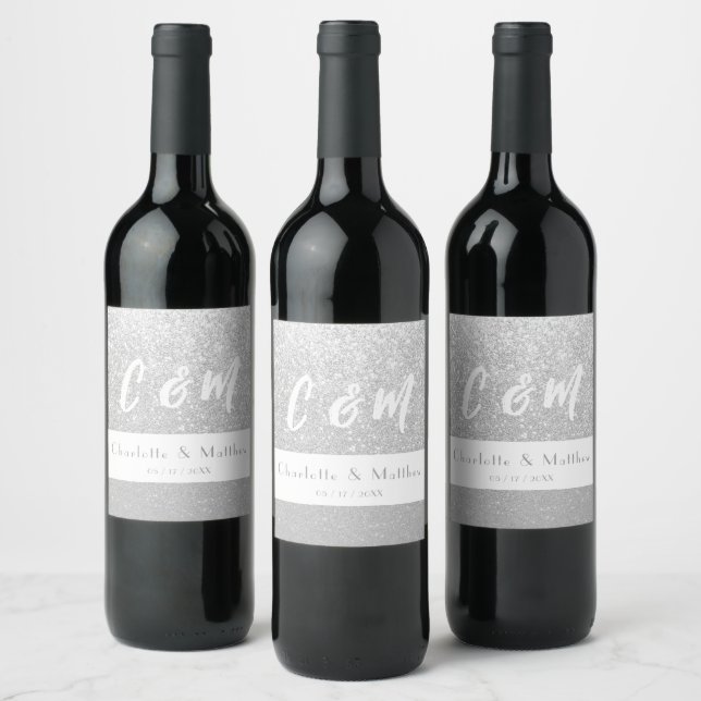 Rótulo De Garrafa De Cerveja Casamento com Lixo Elegante Sparkle Silver (Garrafas)