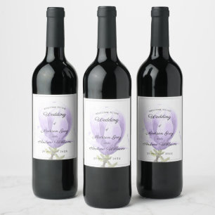 Rótulo De Garrafa De Cerveja Casamento com Magnólia Roxo Elegante