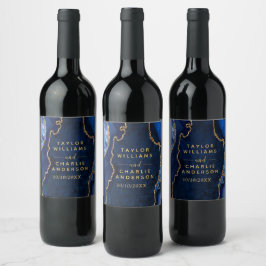 Rótulo De Garrafa De Cerveja Casamento com Mármore Ágata Dourado e Azul Marinho