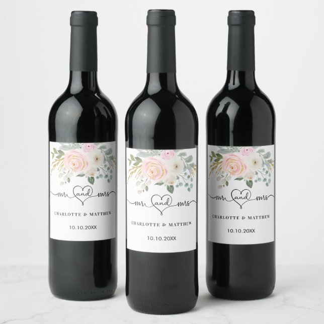 Rótulo De Garrafa De Cerveja Casamento com mrs core blush florals script (Garrafas)