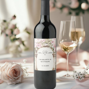 Rótulo De Garrafa De Cerveja Casamento com mrs Heart script Pink florals Arch