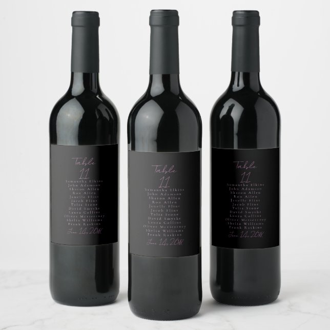 Rótulo De Garrafa De Cerveja Casamento com Números de Tabela Pretos e Rosa (Garrafas)