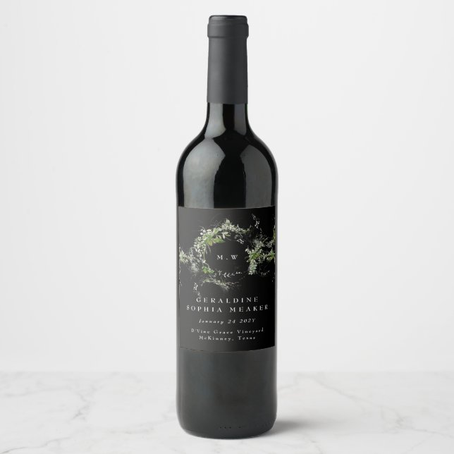 Rótulo De Garrafa De Cerveja Casamento com o Monograma de Wreath Eucalyptus Pre (Frente)