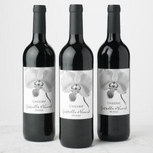 Rótulo De Garrafa De Cerveja Casamento com Orquídeas Negras e Brancas
