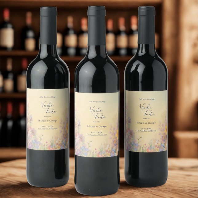 Rótulo De Garrafa De Cerveja Casamento com Pastel Wildflower Meadow Barn (Criador carregado)
