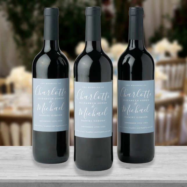 Rótulo De Garrafa De Cerveja Casamento com Rótulo de Vinho em Azul Empoeirado e (Criador carregado)