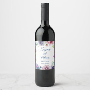 Rótulo De Garrafa De Cerveja Casamento da flor da anêmona da aguarela