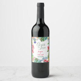 Rótulo De Garrafa De Cerveja Casamento das Folhas Tropicais Hibiscus Hawaiian