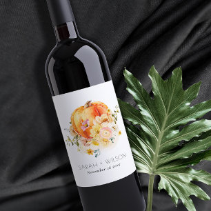 Rótulo De Garrafa De Cerveja Casamento de Abóbora de Outono Floral Laranja Eleg