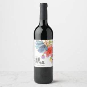 Rótulo De Garrafa De Cerveja Casamento de Aqua Monograma de Flores Selvagens Ne