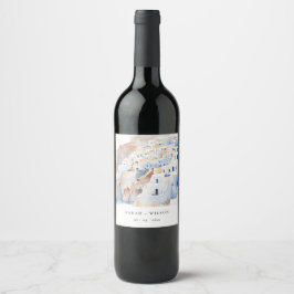 Rótulo De Garrafa De Cerveja Casamento de Aquarela com Grécia Chic Santorini