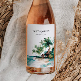 Rótulo De Garrafa De Cerveja Casamento de Aquarela Tropical de Praia
