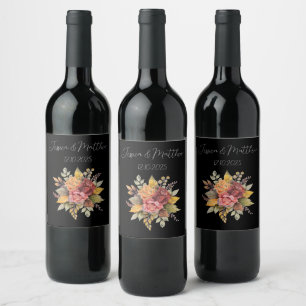 Rótulo De Garrafa De Cerveja Casamento de Autumn Fall Black Rustic Watercolor