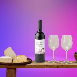 Rótulo De Garrafa De Cerveja Casamento de Borboleta e Flores Selvagens