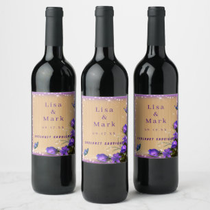 Rótulo De Garrafa De Cerveja Casamento de Borboleta Floral Rústica de Madeira 