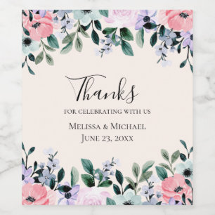 Rótulo De Garrafa De Cerveja Casamento de Borda Floral com Cor de Água Rosa e P