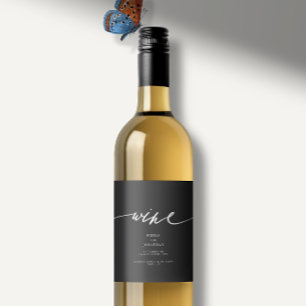 Rótulo De Garrafa De Cerveja Casamento de Caligrafia Moderna Elegante Preta e B