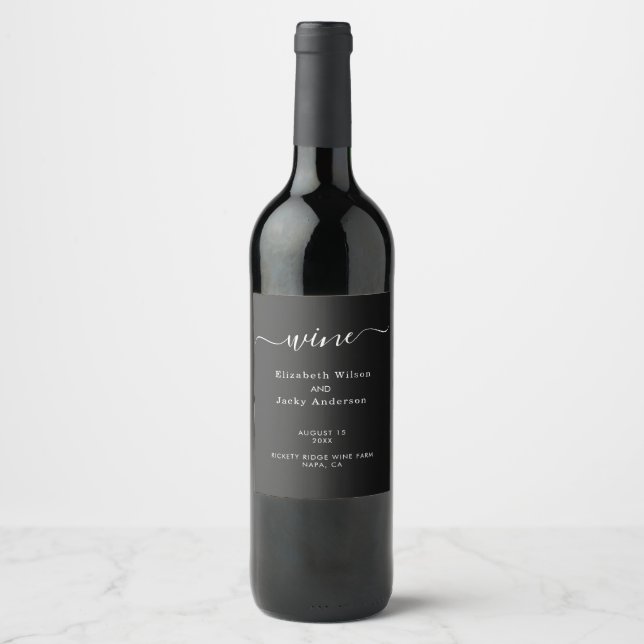 Rótulo De Garrafa De Cerveja Casamento de Caligrafia Preto e Branco Clássico e  (Frente)